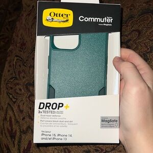 Camo green, emerald, otter box phone case for iPhones 15,14, and 13. MagSafe